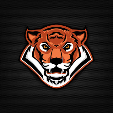 Emblem with tiger head. Sport team logo template.