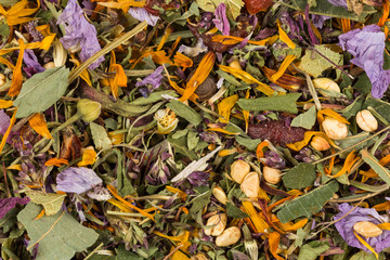 Dried herbal tea leaves