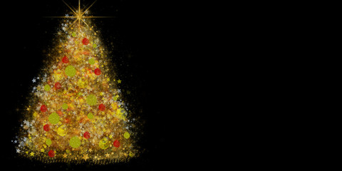 Decorated Christmas tree made of shiny stars and sparkles