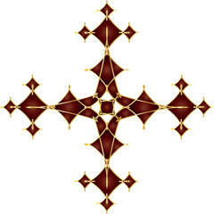 Ornamental decorative floral abstract vintage celtic knot inspired greek cross vector for design and page decoration.. Gold and ruby.