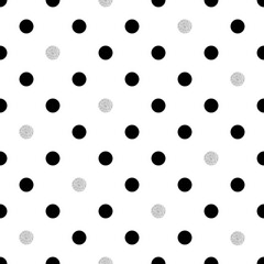 Polka dot seamless pattern. Vector dots background in black and silver colors. 