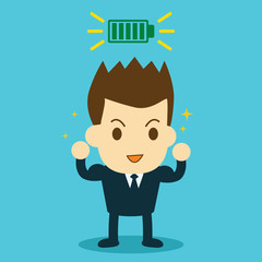 businessman feeling happy of working and full battery