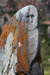 Ancient stone statue at the Kalbak-Tash site in the Altai Mounta