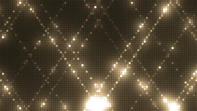 Bright gold beautiful flood lights disco background mosaic. Seamless loop.