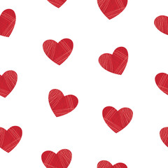Hearts seamless pattern. Vector background with red hearts isolated on white. Can be used for  wallpaper, backgrounds, web page design, Valentine`s cards, textile. 