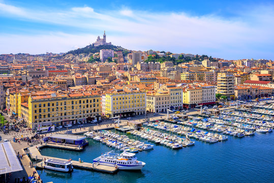 View of the historical old town of Marseilles, France