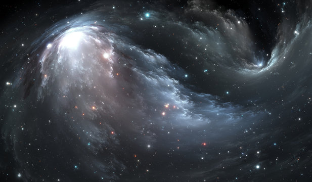 Giant glowing nebula. Space background with blue nebula and stars