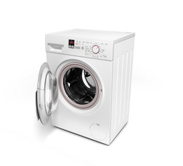 open washing machine on white background 3D illustration