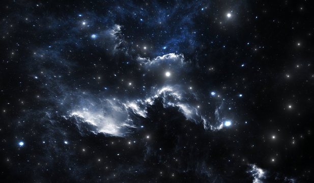 Blue space star nebula. Space background with blue nebula and stars