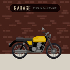 Garage with motorcycle.