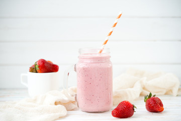 Natural fresh yogurt with fresh strawberry
