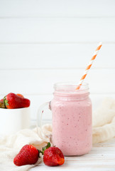 Natural fresh yogurt with fresh strawberry
