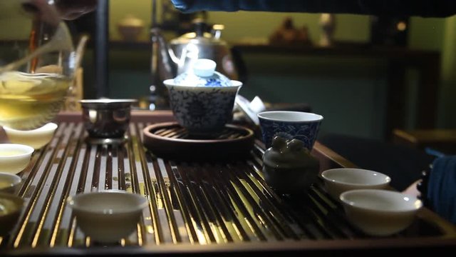 Classical Chinese Tea Ceremony with glass cup