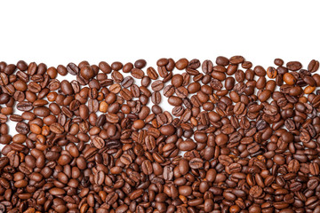 Coffee beans with white background for copy space.