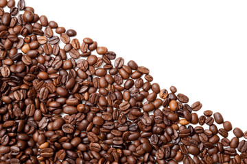 Coffee beans. Isolated on white background.  Coffee background or texture concept.