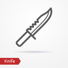 Combat knife in line style. Typical simplistic combat knife. Army knife isolated icon with shadow. Combat knife vector stock image.