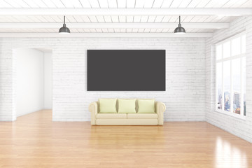 Chalkboard and sofa in room