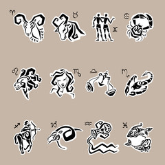 Zodiac sign silhouettes, set of horoscope symbols
