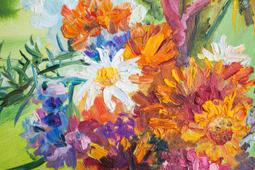 Oil painting fragment with summer bouquet