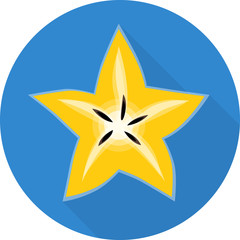 Juicy carambola (Star fruit). Colorful flat icon