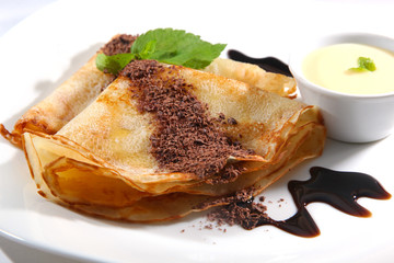 Pancakes with chocolate sauce