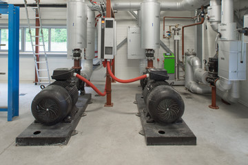 Pump room. Modern boiler room. Engine room.