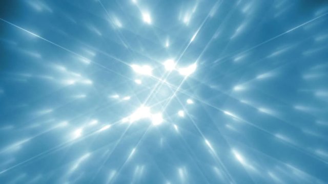 Animation blue background with rays and sparkles. Seamless loop.