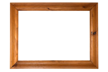 Wooden picture frame on white background