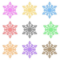 Colorful snowflake icons isolated on white background.