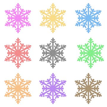 Colorful snowflake icons isolated on white background.