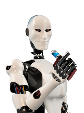 robot smoking e-cigarette with cyber arm