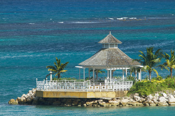 Beautiful Lonely Gazebo Surrounded by the Ocean
