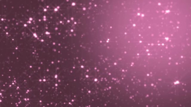 Animation pink background with stars and snow particles. Seamless loop.