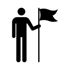 Man holding flag banner or person holding flag banner flat icon for apps and websites - obrazy, fototapety, plakaty