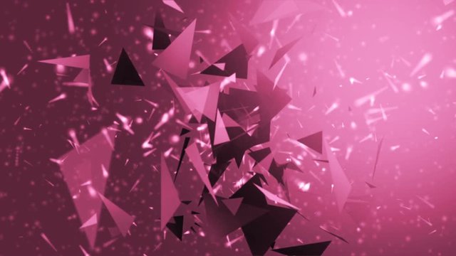 Motion pink abstract background with animated triangles and particles. Seamless loop.