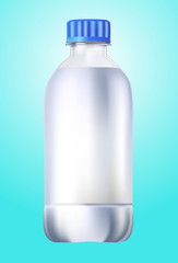 Plastic bottle of drinking water isolated on blue
