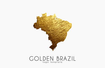 Brazil map. Golden Brazil logo. Creative Brazil logo design