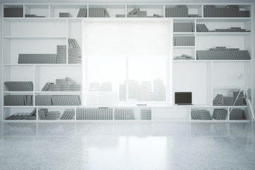 Fototapeta premium Concrete interior with bookcase