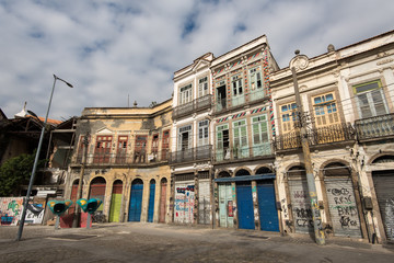Fototapeta na wymiar Old Potuguese style residential buildings in Rio de Janeiro city