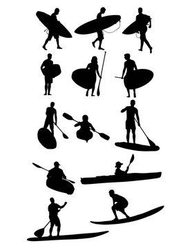 Surf and Canoe Silhouettes, art vector design