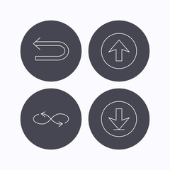 Arrows icons. Download, repeat linear signs.