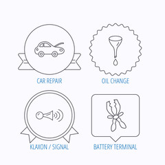 Car repair, oil change and signal icons.