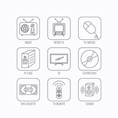 Retro TV, radio and DVD disc icons.