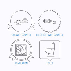 Ventilation, toilet and gas counter icons.