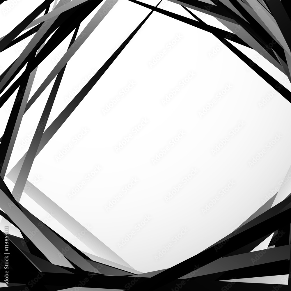 Fototapete Geometric overlapping - intersecting shapes. Abstract grayscale