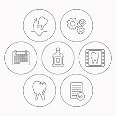 Tooth extraction, caries and mouthwash icons.