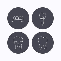 Dental implant, floss and tooth icons.