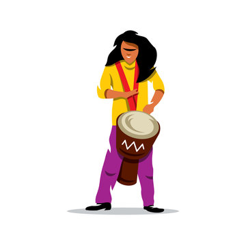 Vector Man playing the Drum. Brazilian music Cartoon Illustration.