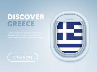 Flight to Greece traveling theme banner design for website, mobile app. Modern vector illustration.