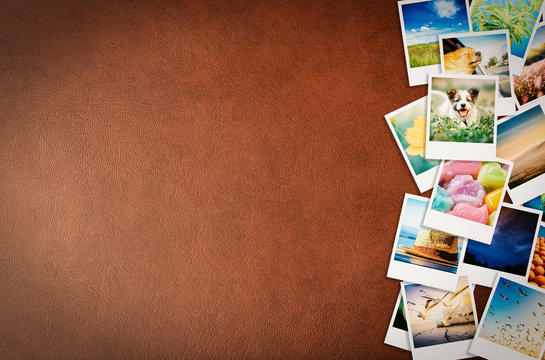 travel photo collage on brown background